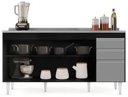 Balcão Gabinete com Pia Inox 160cm Arkansas Preto/Cinza – Lumil