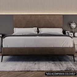 Cama Casal com Cabeceira 145cm Pés Metálicos Elisa S05 Veludo Marrom -