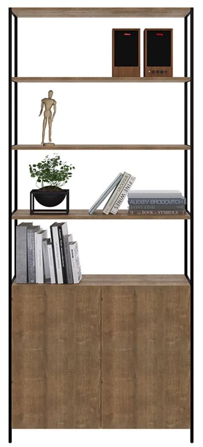 Estante Multiuso Steel Quadra 02 Portas Estilo Industrial Vermont e Preto - D'Rossi