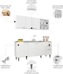 Armário de Cozinha CP10 Com Pia 180cm Pérola Z34 Branco     - Mpozenat