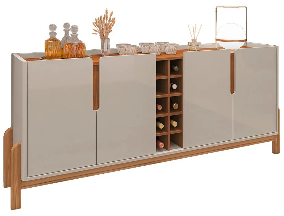 Aparador Buffet 4 Portas Belle 190cm Off White e Cedro com Adega C02 - D'Rossi