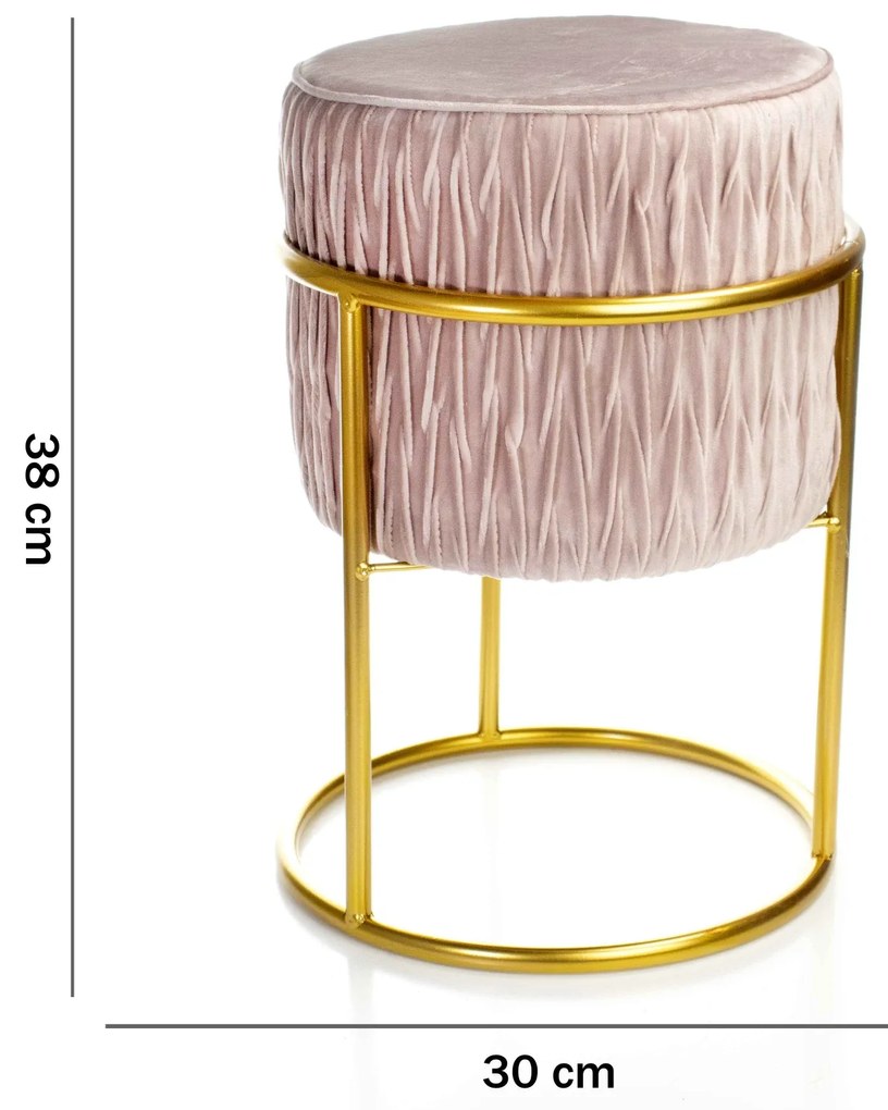 Puff Redondo Decoração de Natal Base de Ferro Dourado Veludo Rosê F04 - D'Rossi