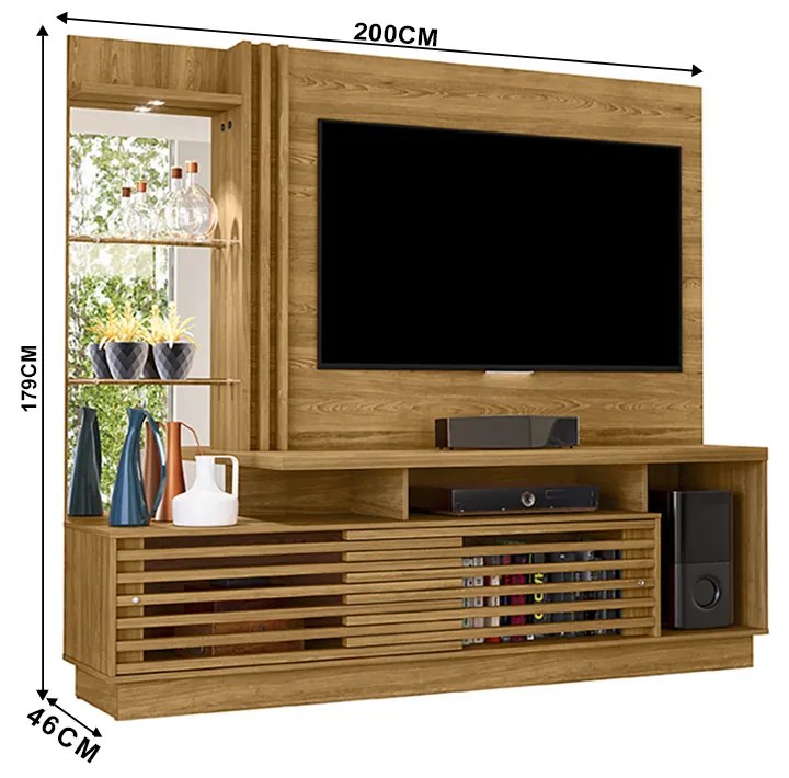 Estante de TV 60 Pol 200cm Sala de Estar Lumari Cumaru M20 - D'Rossi