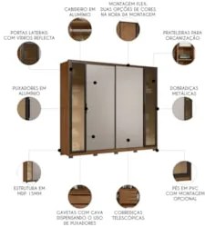 Guarda Roupa Casal 267cm Loreto Flex D02 Nogueira/Nude - Mpozenato