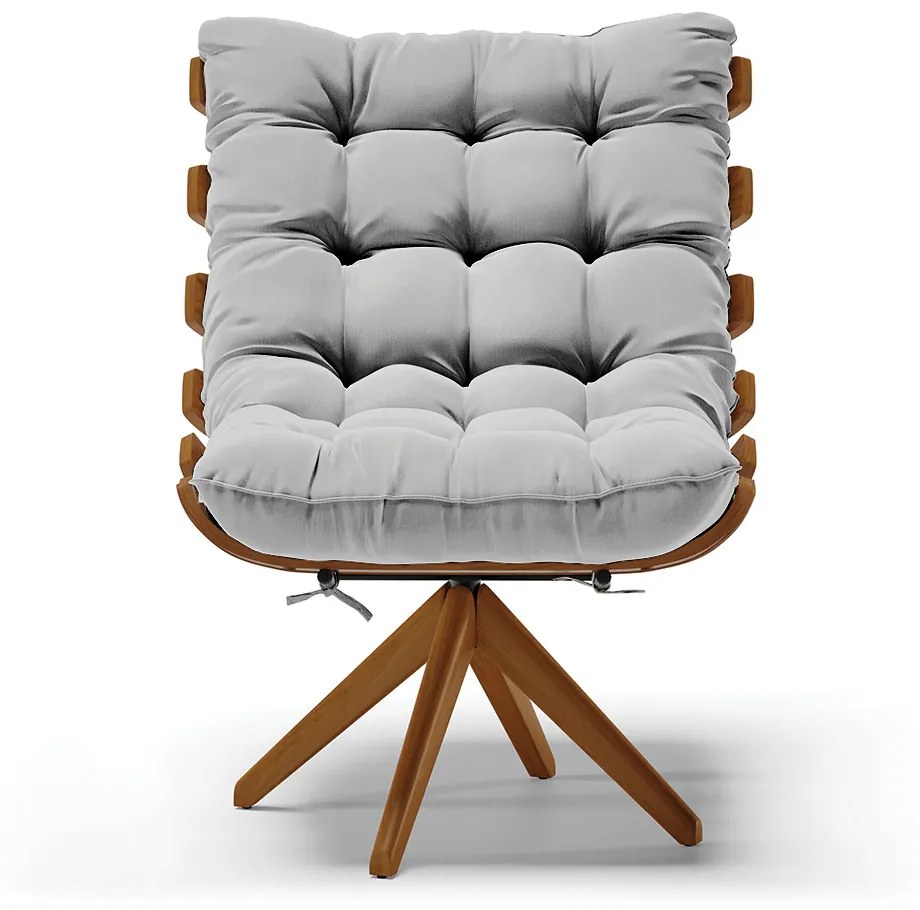 Poltrona Giratória Costela Suede Base de Madeira MA30 M11 - D'Rossi - Cinza