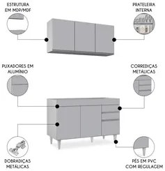 Armário de Cozinha Aéreo Virgínia e Balcão Para Pia 120cm Michigan Cin