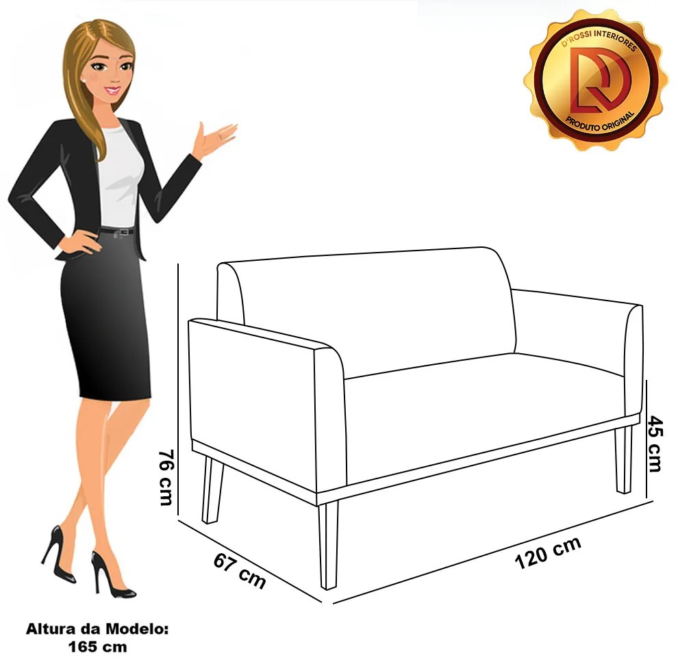 Sofá Namoradeira com 2 Poltronas Base de Madeira Fixa Castanho Marisa Veludo - Rose