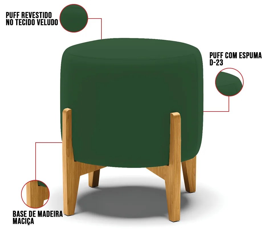 Puff Stella Veludo Base Madeira Castanho D03 - D'Rossi - Verde