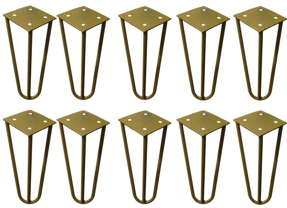 Kit 10 Pés de Metal 15 CM Hairpin Legs Mesas de Centro Puffs Dourado G41