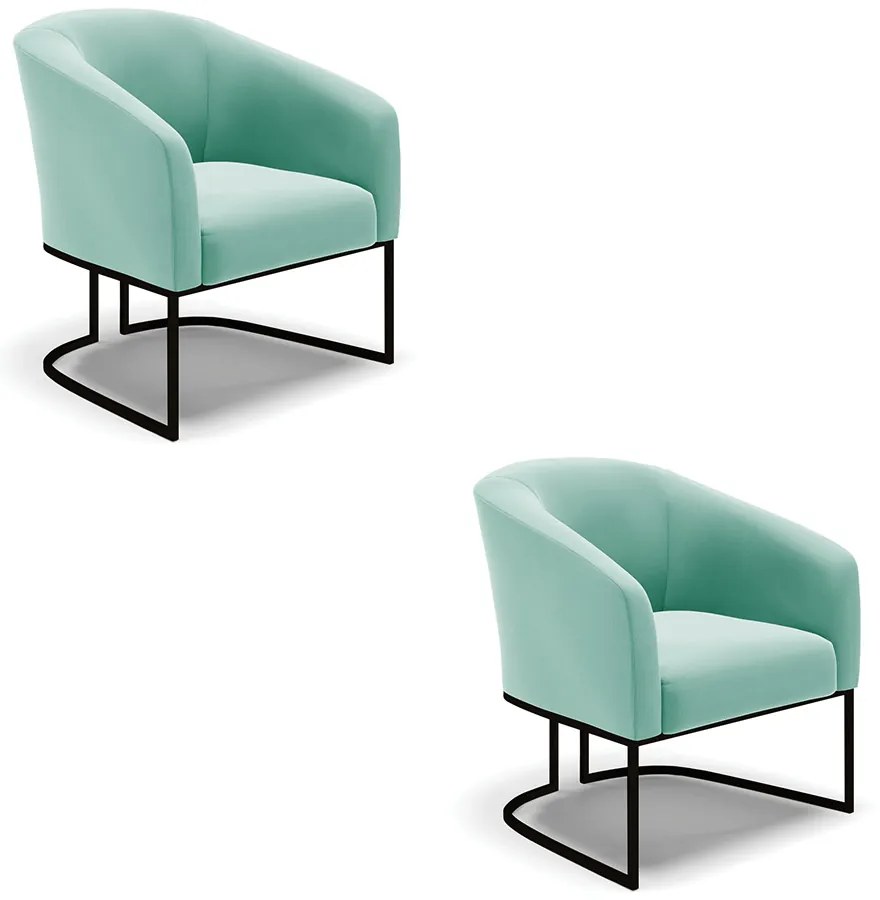 Poltrona Decorativa Industrial Preto Kit 2 Stella Suede D03 - D'Rossi - Azul Turquesa