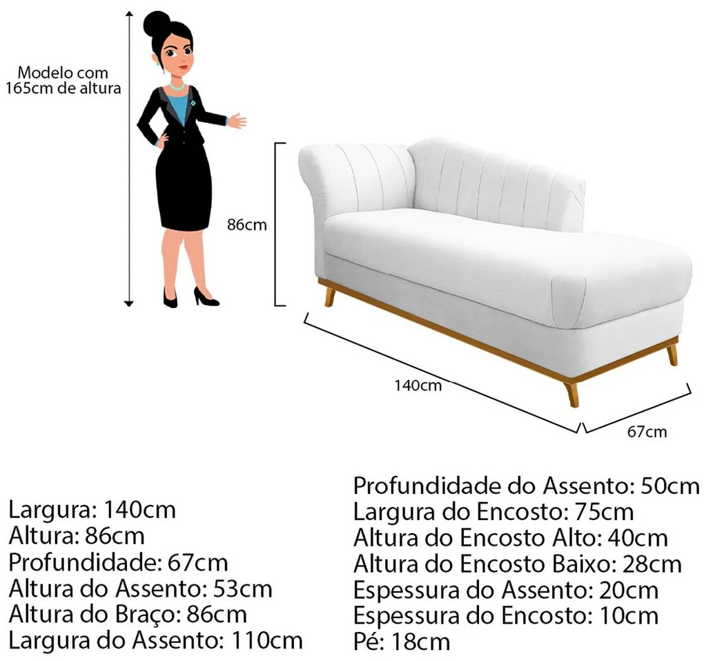 Recamier Vanessa 140cm Lado Esquerdo Suede Branco - ADJ Decor