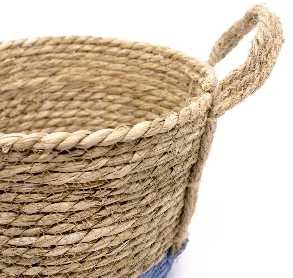 Cesto de Fibra Natural  Seagrass Com Fundo Azul 20x27x27 cm - D'Rossi