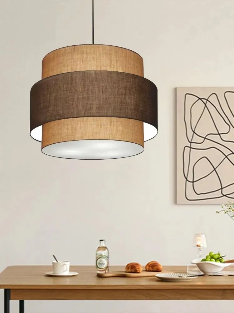 Lustre Pendente Cilíndrico Md-4384 Cúpula em Tecido Café e Palha Tam 50cm