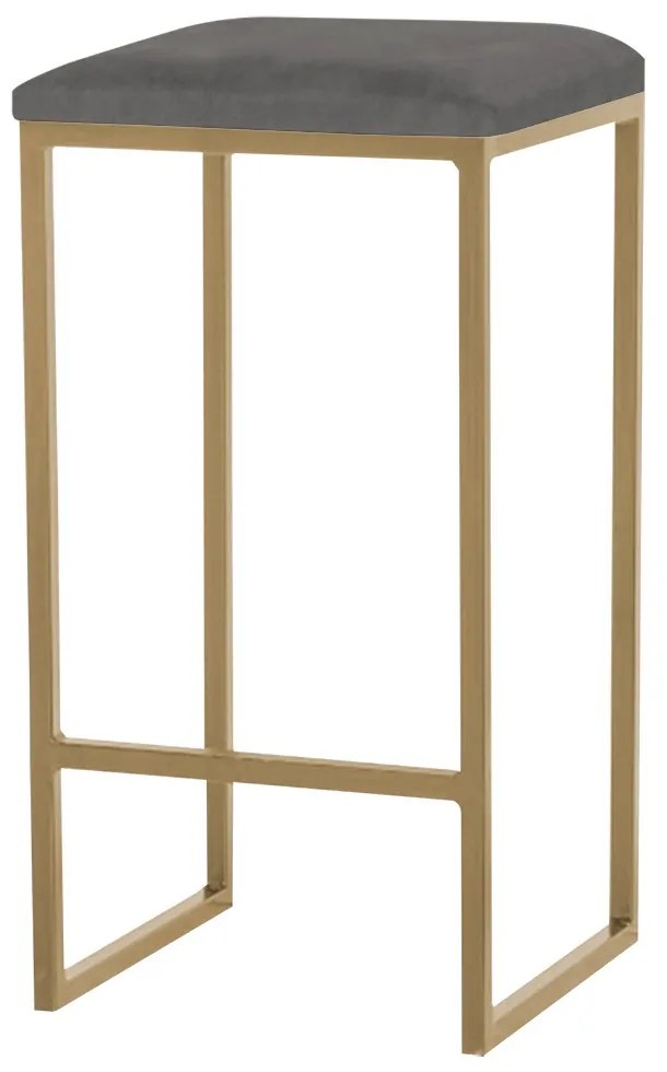 Banqueta Decorativa Billie Base Gold Veludo Cinza G41 - Gran Belo