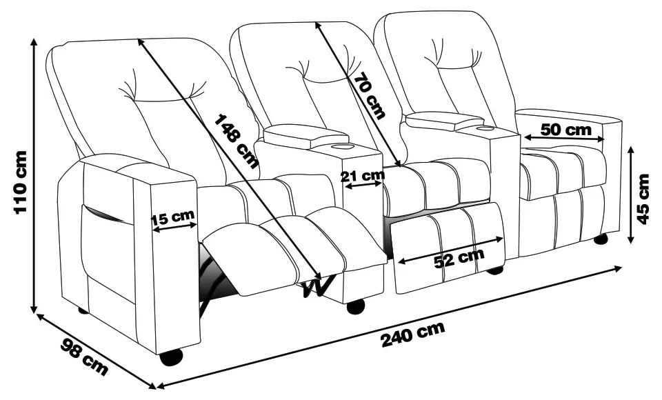 Poltrona Reclinável 3 lugares para Sala de Cinema Pequim Suede Bege G23 - Gran Belo