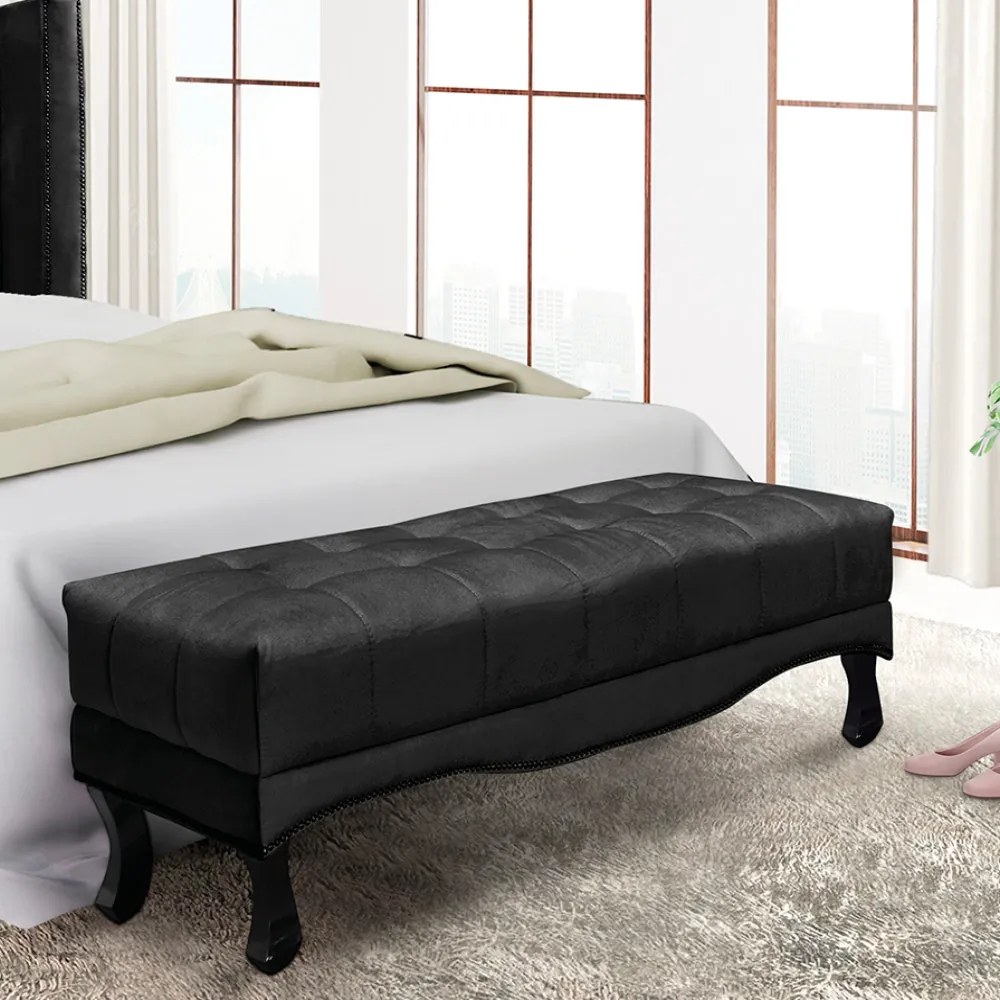 Puff Recamier Retrô Luis Xv Captonê para Quarto Vicenza 90cm Suede S04 - D'Rossi - Preto