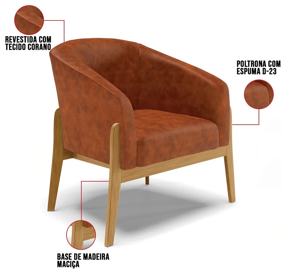Poltrona Decorativa Base de Madeira Stella Sintético PU D03 - D'Rossi - Nozes