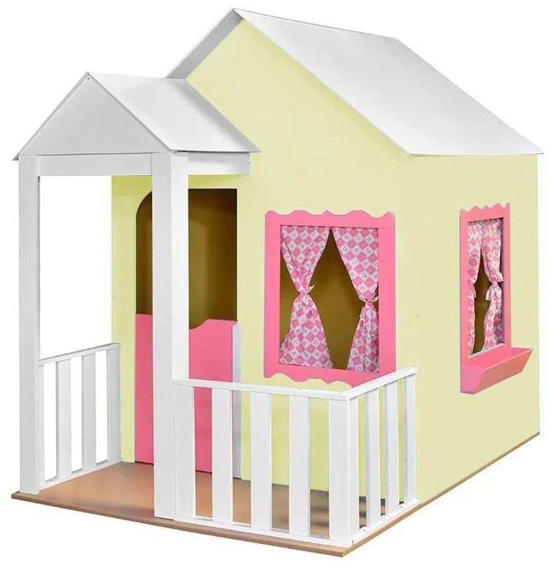 Casinha de Brinquedo com Cercado Amarelo/Rosa L12 - Gran Belo