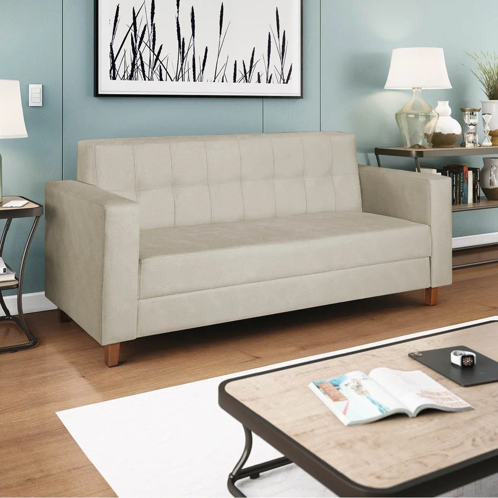 Sofá 2 Lugares Denver Linho Bege - ADJ Decor