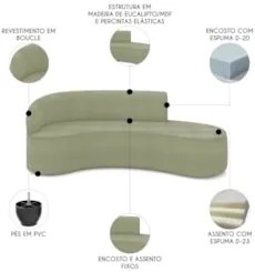 Sofá 4 Lugares Para Sala 220cm Orgânico Wendi Boucle Pistache I01 - M