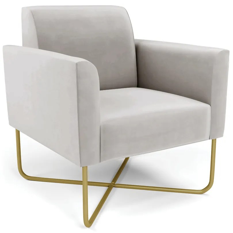 Poltrona Base X Industrial Dourado Marisa Veludo - Cinza