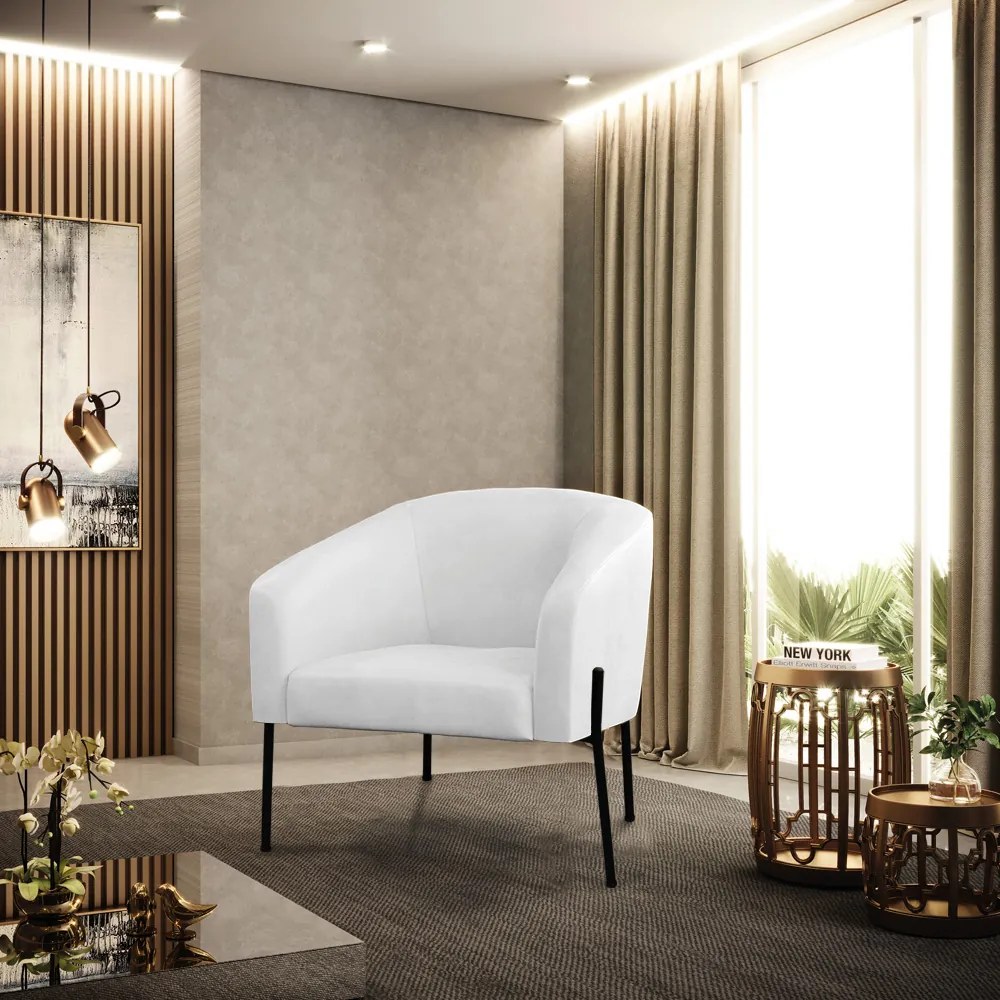 Poltrona Sala Decorativa Pé de Ferro Preto Kit 2 Stella Sintético PU D03 - D'Rossi - Branco
