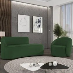 Sofá 3 Lugares 180cm Wendi e Poltrona Steve Suede Verde I01  - Mpozena