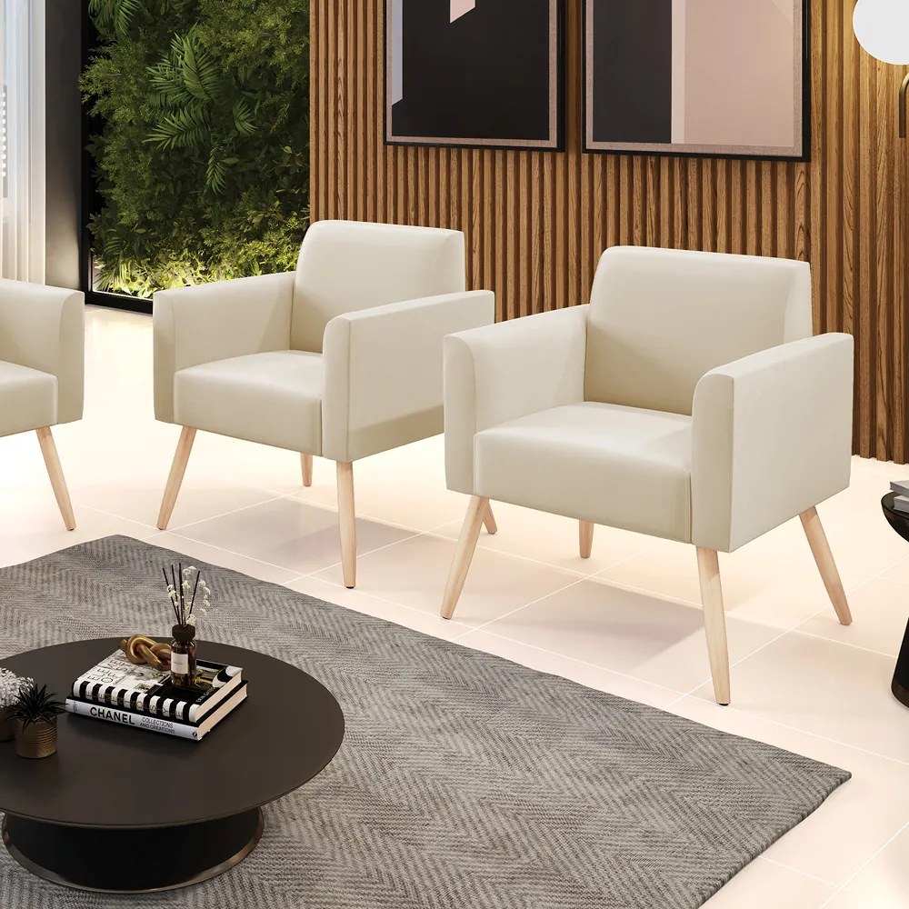 Kit 2 Poltronas Pés Palito Natural Marisa Suede Bege D03 - DRossi