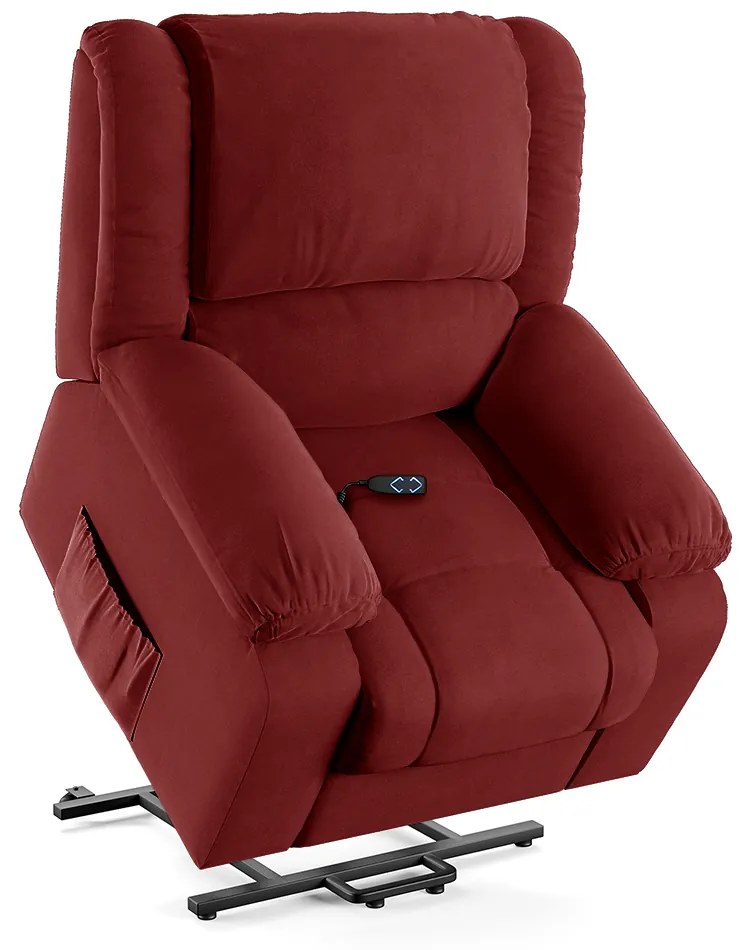 Poltrona do Papai Reclinável Sala de Cinema Madrid Elevação Lift Elétrico Veludo Vermelho G23
