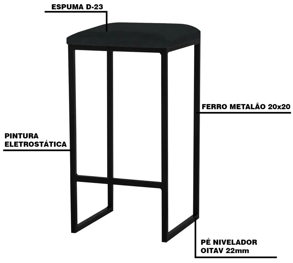 Kit 2 Banqueta Decorativa Billie Base Preta Veludo Preto G41 - Gran Belo