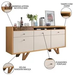 Balcão Aparador Buffet Ellora H01 Off White/Cinamomo - Mpozenato