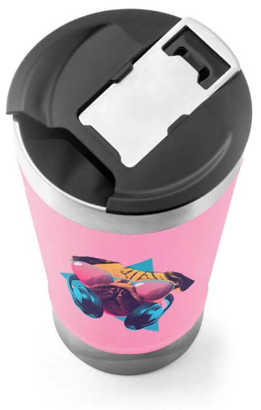 Copo Térmico Pug Pop Dog Cachorro Com Tampa e Abridor Chopp - Rosa Pink