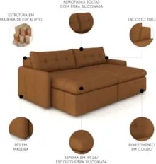 Sofá Retrátil 2 Lugares Para Sala 184cm Elios Couro Telha Z55 - Mpozen