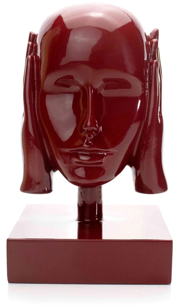 Escultura Decorativa Máscara Surdo Em Cerâmica Vermelho Ocre 25x15 Cm - D'Rossi