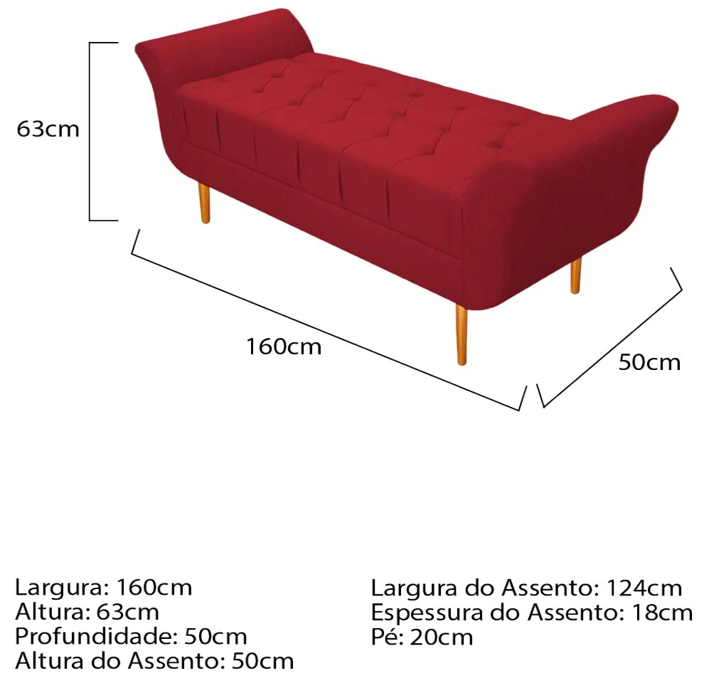 Recamier Estofado Ari 160 cm Queen Size Suede Vermelho - ADJ Decor