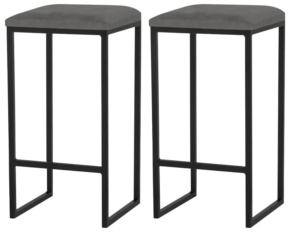 Kit 2 Banqueta Decorativa Billie Base Preta Suede Cinza G41 - Gran Belo