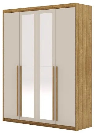 Guarda Roupa Com Espelho Dubai 4 Portas Nature/Fendi - Vila Rica Móveis
