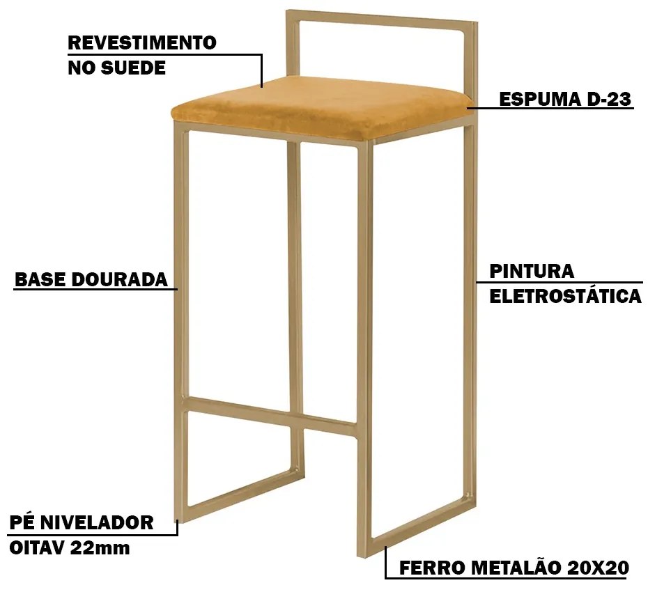 Banqueta Decorativa Jasmine Base Gold Suede Mostarda G41 - Gran Belo