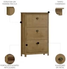 Sapateira de Madeira 80cm 3 Portas Lázio Freijó F07 - Mpozenat