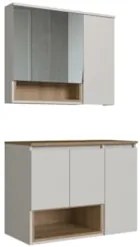 Gabinete Banheiro 80cm 3 Portas e Espelheira Taos Mel/Arenas F10 - Mpo