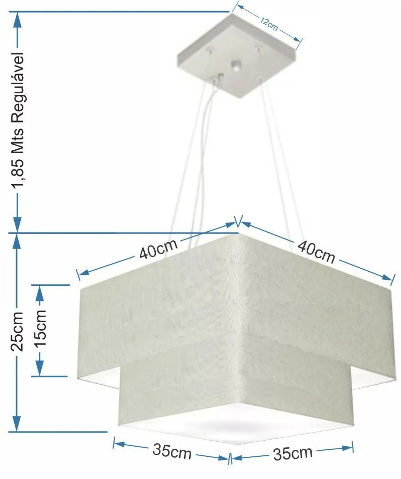Lustre Pendente Duplo Quadrado Vivare Md-4157 Cúpula em Tecido 40x35cm Rustico Cinza - Bivolt