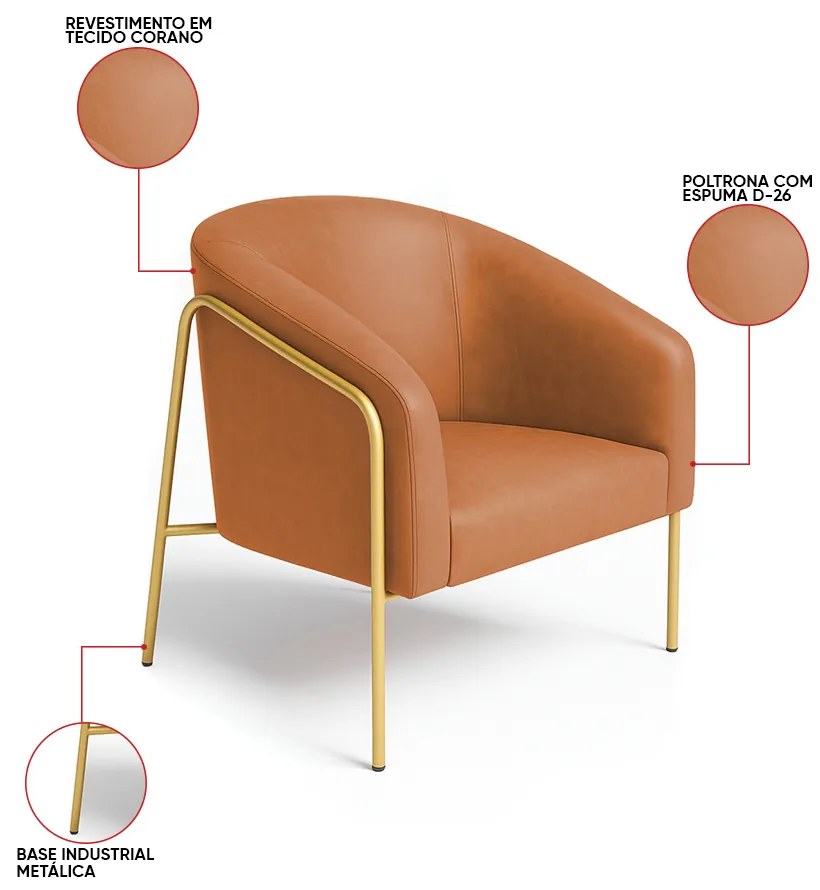 Poltrona Sala Industrial Alta Dourado Kit 2 Stella Sintético PU D03 - D'Rossi - Whisky