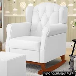 Poltrona de Amamentação Base Madeira Balanço Letícia Sintético Branco