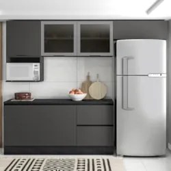 Armário de Cozinha CP02 e Tampo Grace Grafite Z44 - Mpozenat