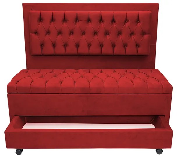 Cabeceira com Calçadeira Baú Solteiro 90cm Paris Capitonê Suede Vermelho - Sheep Estofados - Vermelho