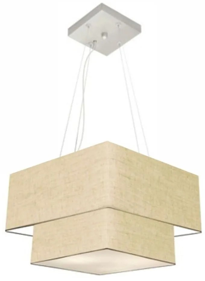 Lustre Pendente Duplo Quadrado Vivare Md-4157 Cúpula em Tecido 40x35cm Rustico Bege - Bivolt