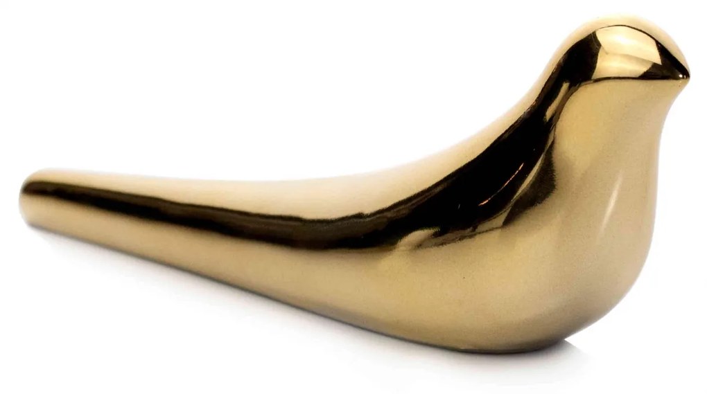 Escultura Decorativa Pássaro Em Cerâmica Dourado 8x23x6 Cm - D'Rossi