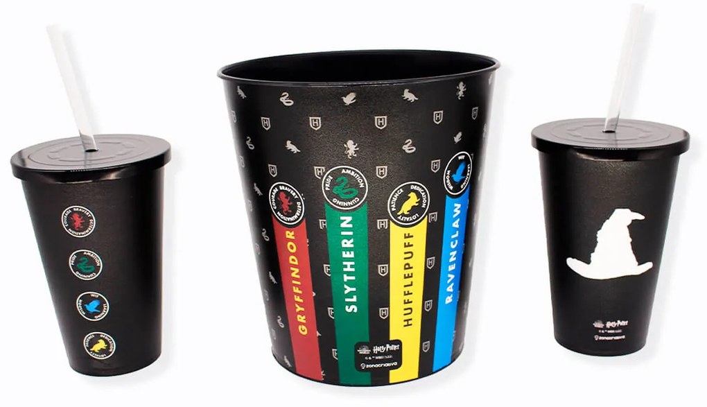 Kit Almofada Porta Pipoca Harry Potter Hogwarts Casas