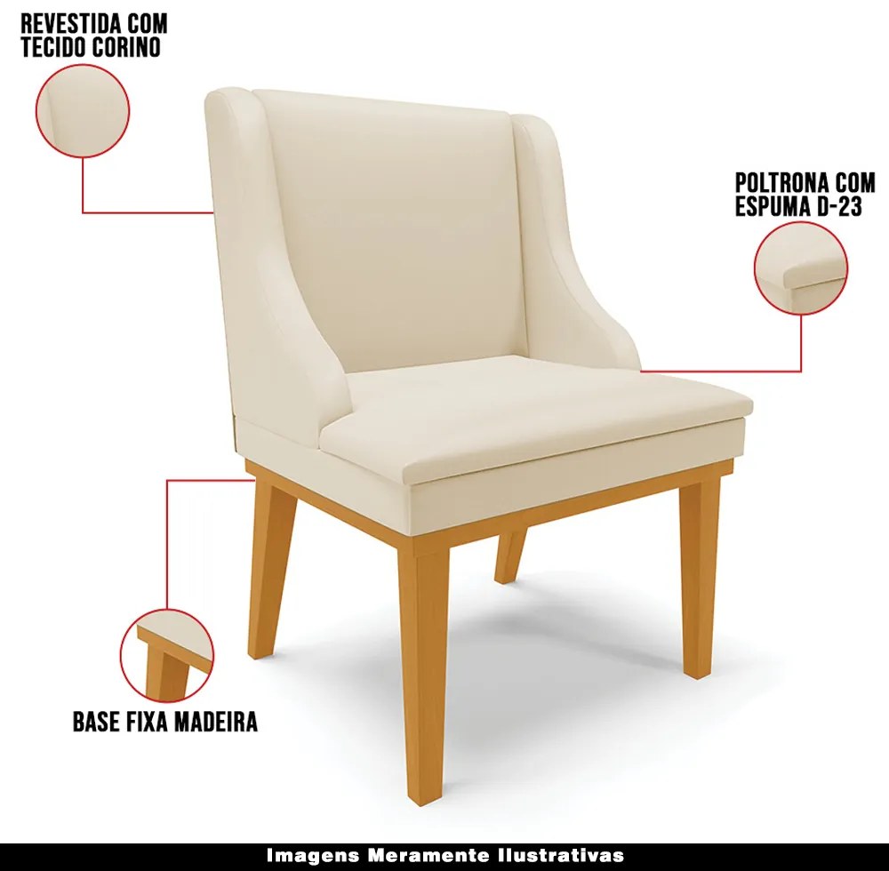 Cadeira Decorativa Sala de Jantar Base Fixa de Madeira Firenze PU Bege/Castanho G19 - Gran Belo