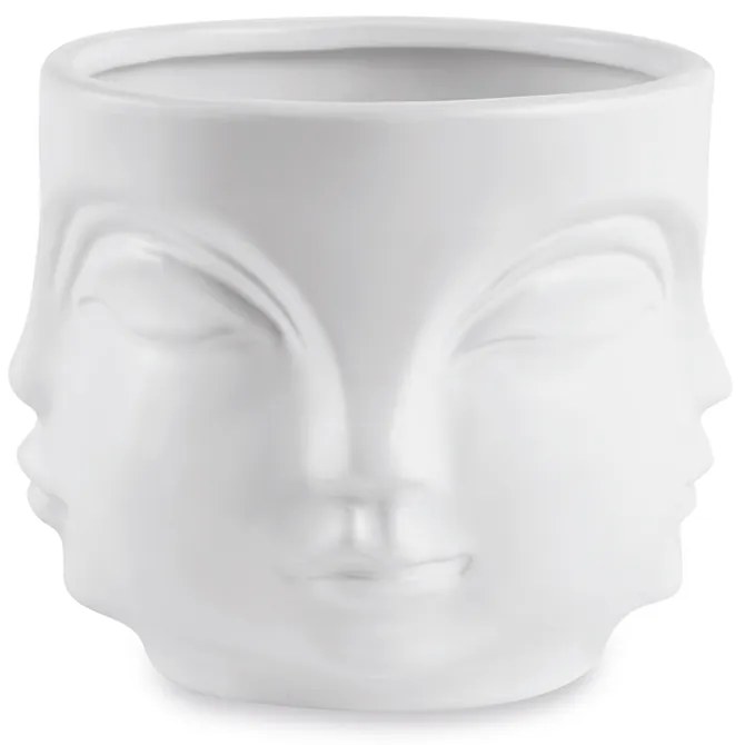 Cachepot "Rosto" Branco Em Ceramica 14,5x17 Cm - D'Rossi